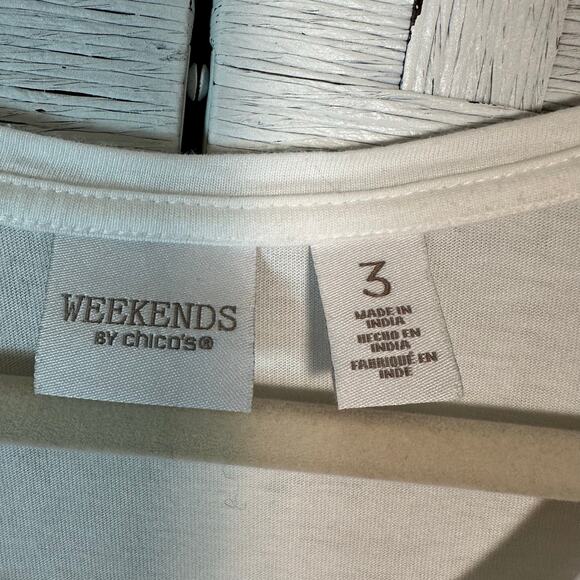 Chico’s T-shirt floral rhinestone print white black normcore electric grandma - Picture 3 of 6